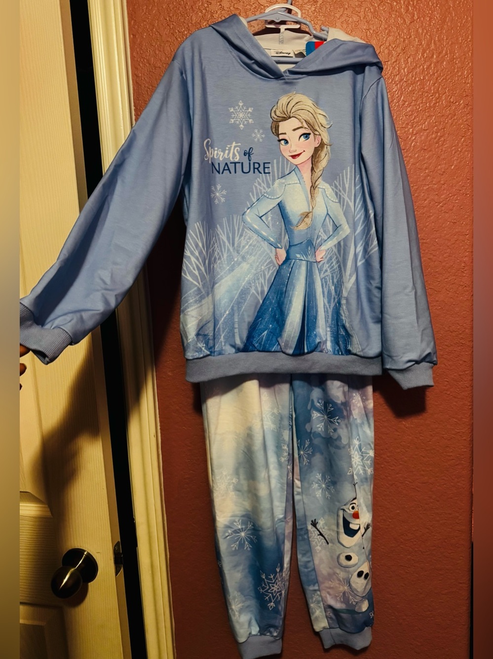 Disney Elsa Light Blue Hooded Pajama Set with Snowflake Print